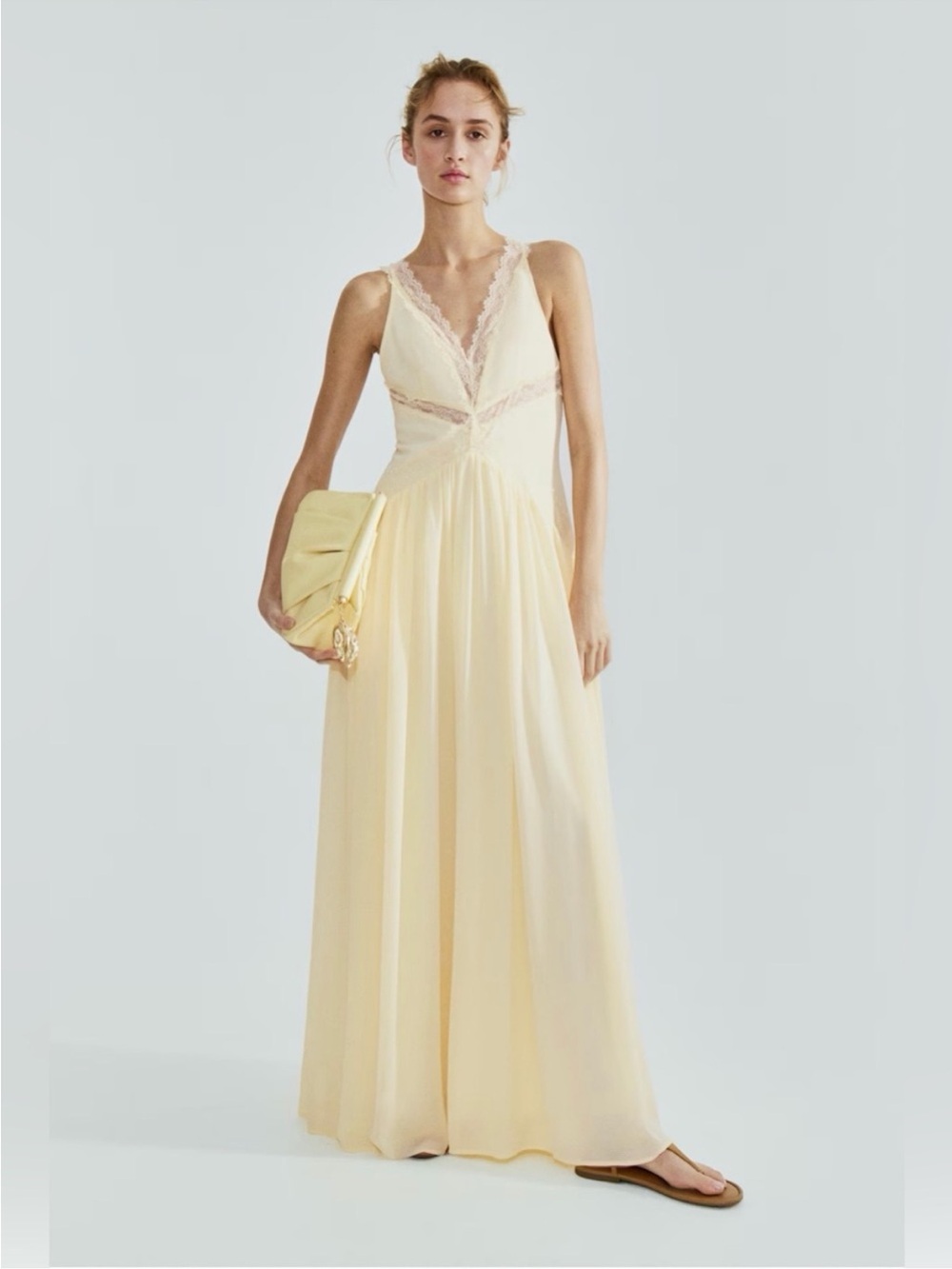 VIRAL SOLD OUT Lace-Trim Butter Yellow/Cream Maxi Dress